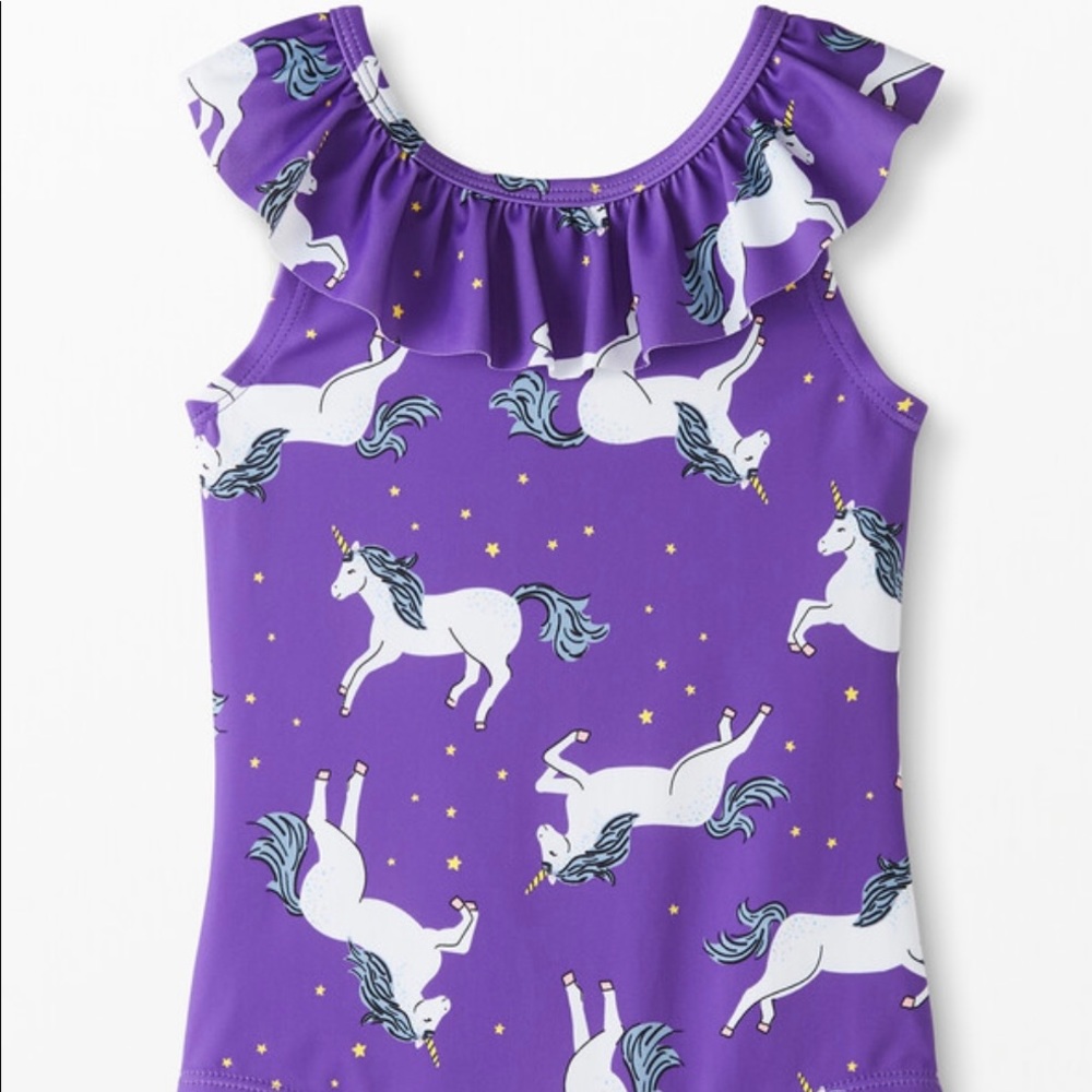 NEW Hanna Andersson Sunblock One Piece Swim Suit 2 2T Purple Unicorns Ruffle $44 - Picture 1 of 5